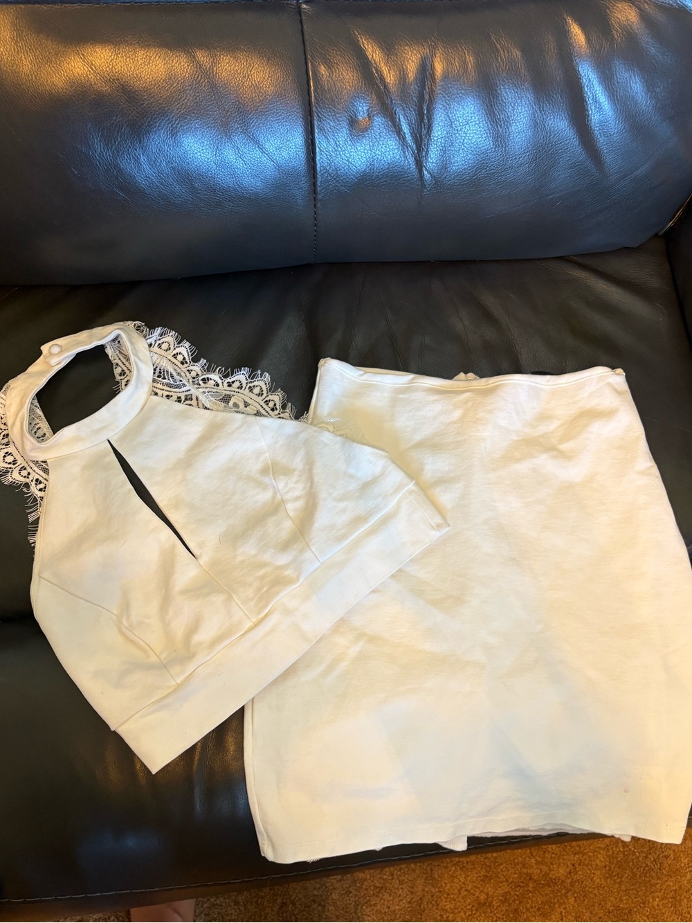 NWOT White Lace-Back Crop and Pencil Skirt Set - Women's White Skirt